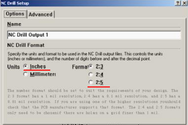 將格式改為“Inches 2：5”（ 以確保資料精度，反之孔與線路有偏移現象；）點OK完成鉆孔文件轉換